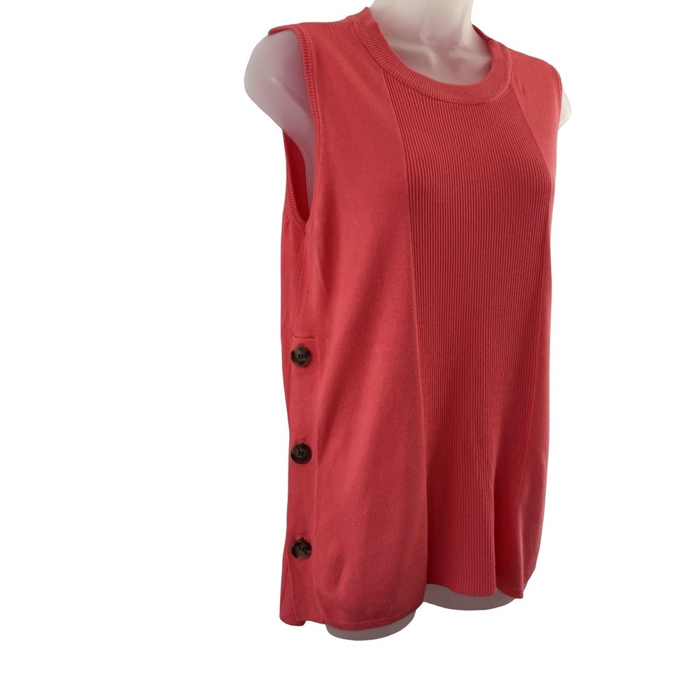Jason Wu Sweater Vest Womens Small Coral Pink Side Button Sleeveless Tunic Knit
